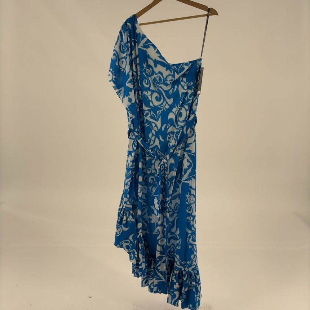 Monique Lhuillier One-Shoulder Printed Caftan Gown